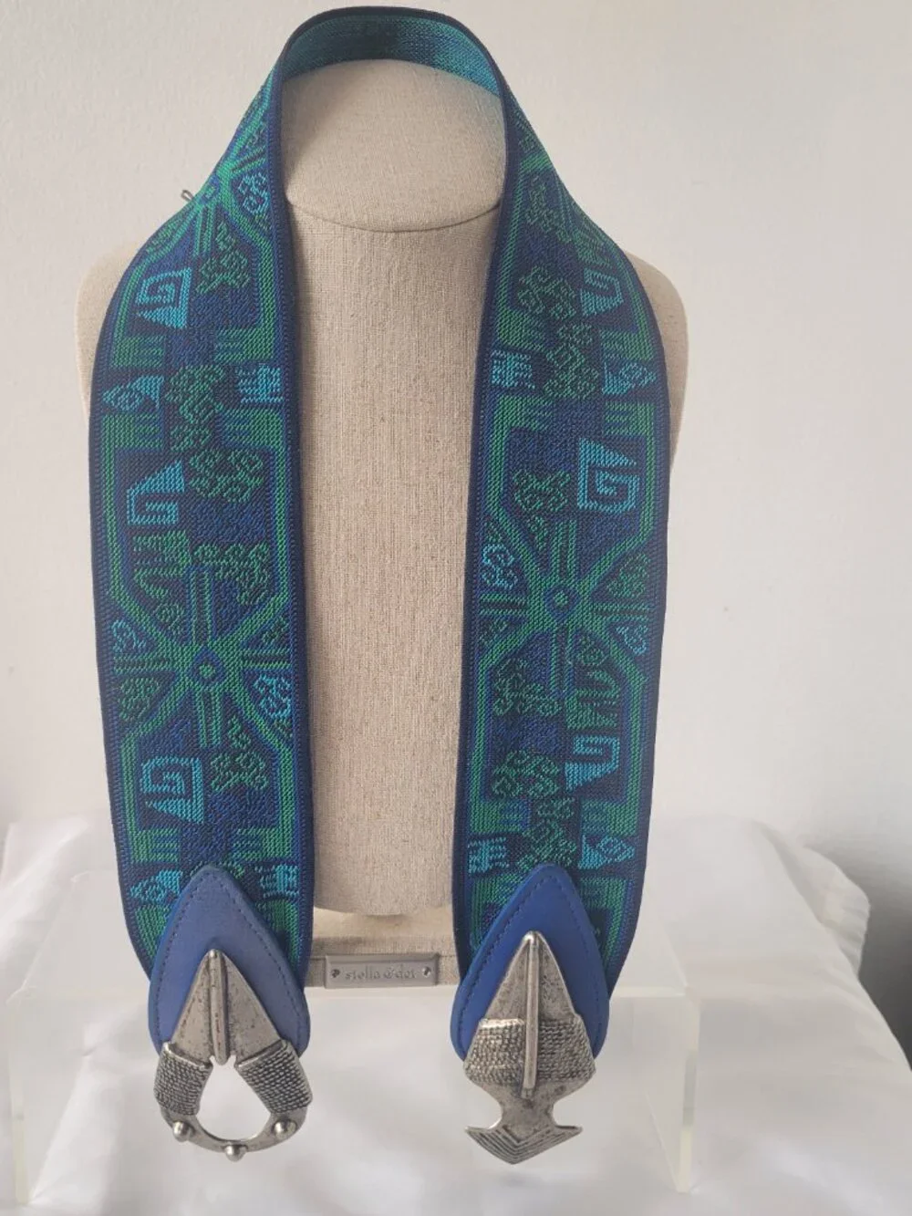 Vintage 70s 80s Elastic Stretchy Blue & Teal Silver Buckle Belt